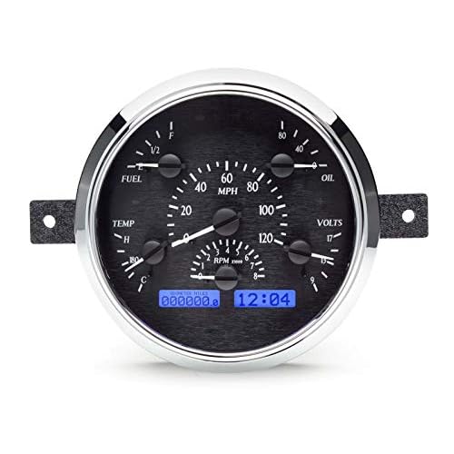 Dakota Digital VHX-49F-K-B Analog Dash Gauge System Compatible with Ford Car 1949-50, Black Alloy Style, Blue Backlighting