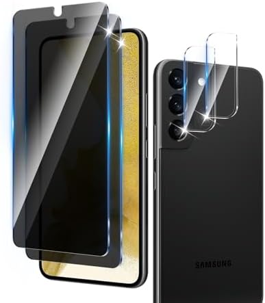 22 Pack Privacy Screen Protector Designed for Samsung Galaxy S22 Plus With 2 Pack Camera Lens Protector,Full Coverage Anti-Spy Tempered Glass Film,9H Hardness,Bubble Free,Easy to Install