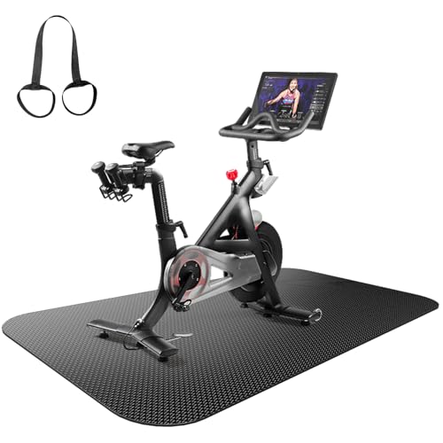 Bike Mat, Exercise Mat for Carpet & Hardwood Floors, Cushioned, Black