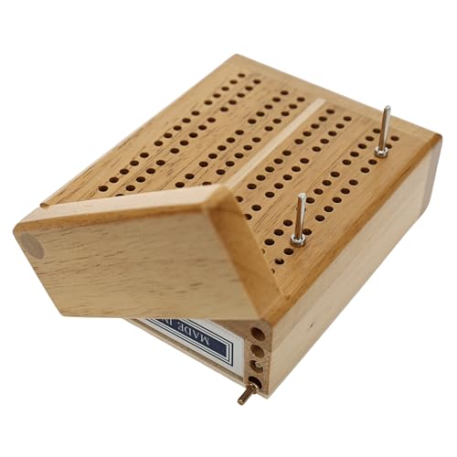 WE Games Travel Cribbage Board Mini 2-Track Cribbage Game with Swivel Storage, Cards & Metal Pegs