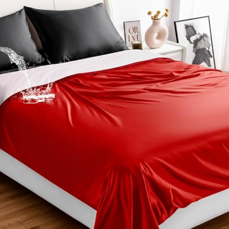 Tisancy Waterproof Blanket Queen Size, Red TPU Polyester 78 x 82 Water Proof and Stain Resistant Mattress Protector Mat for Bed, Leakproof Protective Pet Mat
