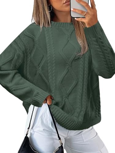MixShe Womens Oversized Crewneck Cable Knit Sweaters Fall Fashion 2025
