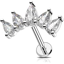 Melighting Double Chain Cartilage Earring 16G Curved Helix Earring Internally Threaded Clear Cz Stainless Steel 316L Flat Back Stud For Women