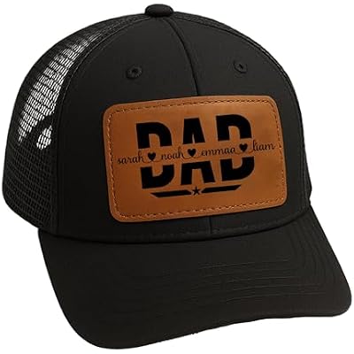 Custom Dad Leather Patch Hat, Personalized Trucker Hats for Men, Adjustable Mesh Baseball Cap, Gift for Father, papa