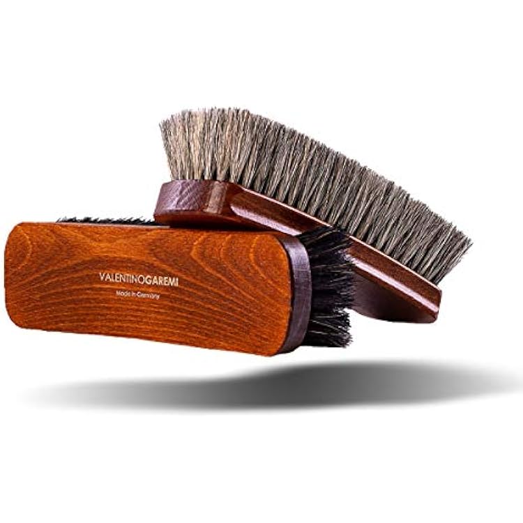 VALENTINO GAREMI 2-Pack Luxury Horsehair Shoe Brushes White & Black for Light and Dark Leather Polish, Shine & Dust 8 Hardwood Handles Made in Germany