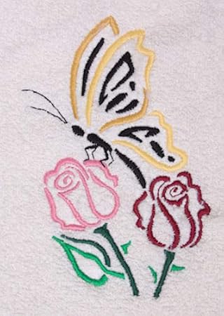 Bath Towel Set with Embroidered Butterfly & Roses Outline