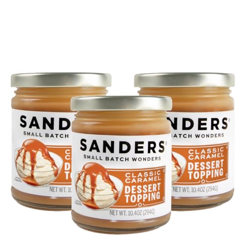 Sanders Caramel Topping 10oz Jar 3-Pack - Premium Ice Cream Topping, Gluten-Free Caramel Sauce - Perfect for Apple Pies, Ice Cream and More - New Wider Jar