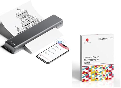 Phomemo Portable Printer Wireless for Travel, [New] M08F-Letter Bluetooth Mobile Printer Support 8.5" X 11" US Letter, No-Ink Thermal Compact Printer, with 1 Box of 100 Original Letter Thermal Papers
