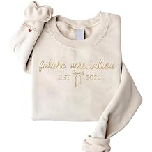 GiveSmiles Custom Embroidered Mrs. Sweatshirts, Custom Anniversary Date On Sleeve, Embroidered Bride Sweatshirt, Honeymoon, Future Mrs Hoodie, Friend Wedding Egagement Gift, Bachelorette Party Gift