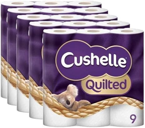 Cushelle Quilted 9 Roll Toilet Roll Tissue Paper 45 Rolls, 9 Count (Pack of 5)