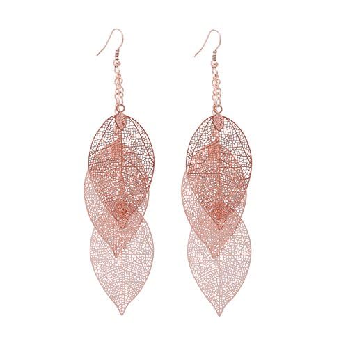 Filigree Copper Leaf Earrings Fashion Style Leaf Shape Dangle Earring Long Teardrop Dangle Drop Earrings For Women Party Favor