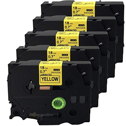 NEOUZA 5PK Compatible for Brother P-Touch Laminated TZe TZ Label Tape Cartridge 18mm x 8m TZe-641 Black on Yellow