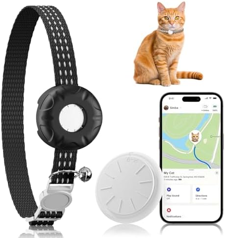 Cat Tracker Compatible with Apple Find My App Only iOS, No Monthly Fee, Waterproof Pet Tracker for Cats, Black