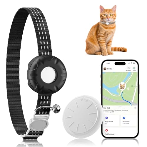 Cat Tracker, No Monthly Fee, Waterproof Pet Tracker for Cats, Compatible with Apple Find My App Only iOS, Black