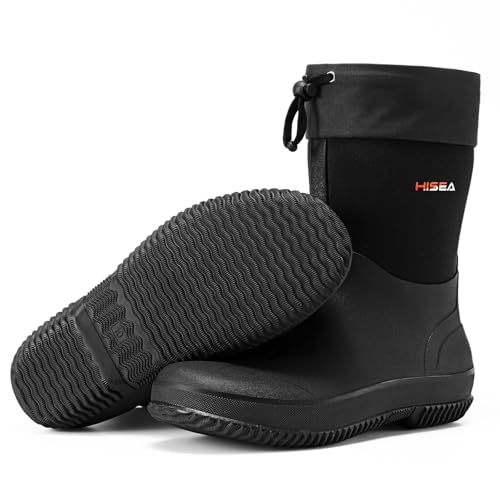 HISEA Upgraded Garden Boots for Men, Mud Resistant Outdoor Work Boots Mens Waterproof Neoprene Rubber Insulated Rain Shoes Ankle High Rainboots