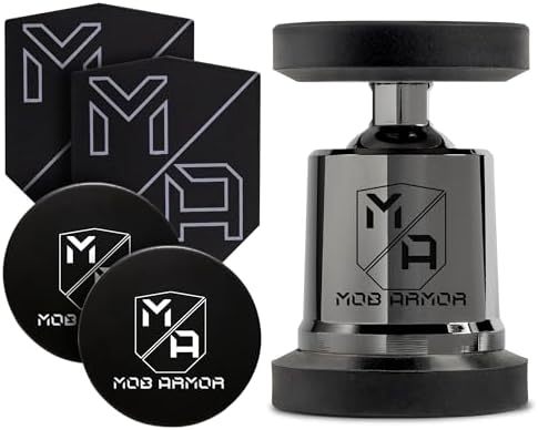 Mob Armor MobNetic Maxx Magnetic Phone Holder with Two Adhesive Carbon Steel Plates 90lb Pull Force, 90o Tilt, 360o Rotation, Slim Zinc-Coated Discs, Compatible for iPhone & Android-Black Chrome