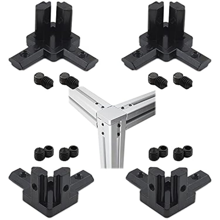 4PCS Black Aluminum Profile Connector, TTZEZE 20 Series 3-Way End Corner Bracket Solid Connector with M4 Screw for Standard 6mm T Slot Aluminium Alloy Extrusion Profile 3D Printer Parts,Thickness 5mm