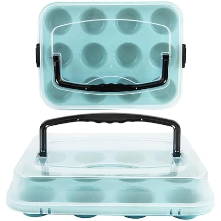 Blue 12-Cup Muffin Pan with Lid, 2-Pack Metal Cupcake Pan with Handle, Portable Blue Muffin Pans Nonstick 12 with Cover Ideal for Easy Carrying, Holiday, Party and Travel