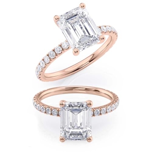 2 to 6 Carat Emerald Cut Moissanite Engagement Ring for Women - 14 Carat Natural Diamond - 14k Gold G-HVS, SI, cttw, DEW Anniversary Promise Ring Size 4 to 11 Made in USA