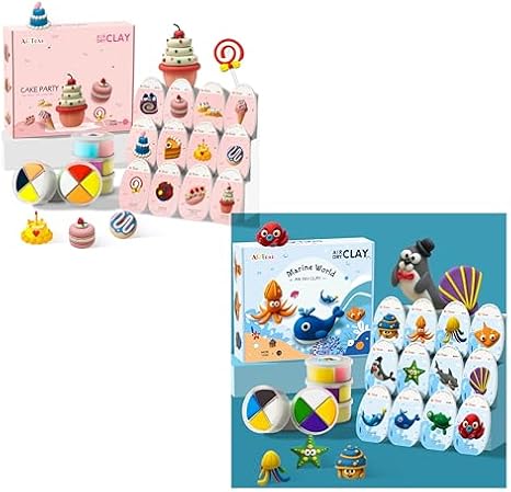 ARTPAR Kids Air Dry Clay Cake Kit and Marine Animals Modeling Clay Sculpting Tools Set,Ultra Light & Soft, Safe Non-Toxic | 12 Box DIY Art and Crafts School Projects, Home Party Favors for Boys & Girl