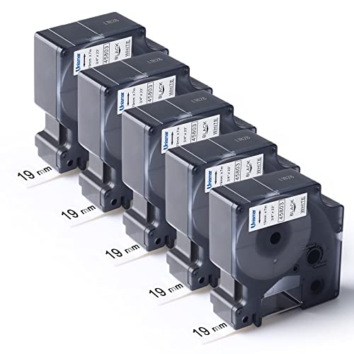 5X Compatible DYMO D1 Label Tape 19mm 45803 S0720830 Replace for Dymo Label Refills 34 Work with LabelManager 200 300 350 360D PnP 400 420P 450 450D 500TS LabelPoint 300 350, Black on White