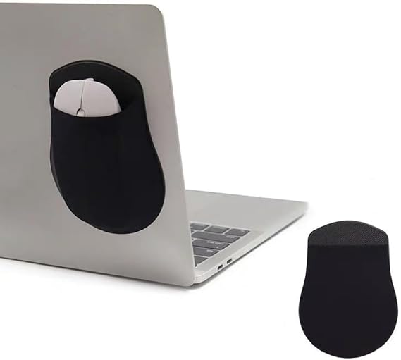 Reusable Adhesive Universal Stick-On Mouse Holder Pocket for Laptop, Computer, and Travel - Wireless Mouse Pouch (Black)