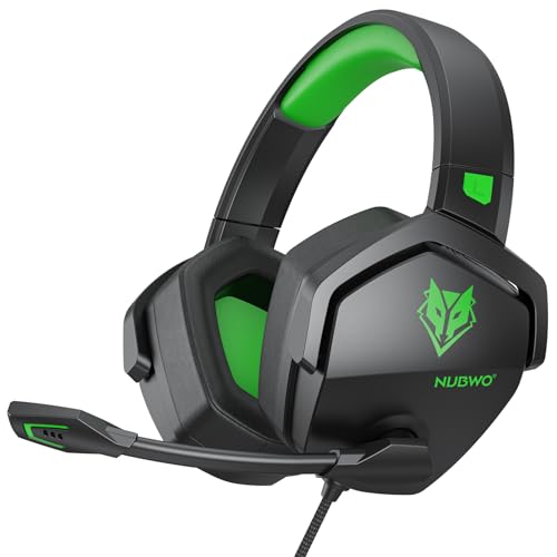 NUBWO N16 Gaming Headset for Xbox, PS5, PS4, PC, NS, Mac - Over Ear Headphones with Microphone, Stereo Sound, Wired Xbox Headet with 3.5mm Audio Jack Black Green