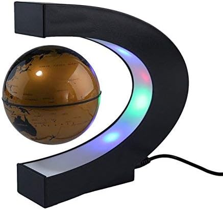 Floating Globe, LED Floating Globe Magnetic Levitation Floating Globe with LED Lights C Shape Magnetic Levitation Floating Globe World Map (Gold)