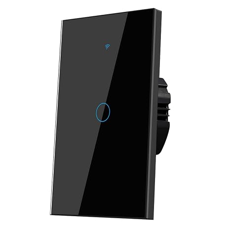 2.4GHz WiFi Smart Wall Touch Light Switch (Glass Panel, Alexa Multi-Control Compatible, Compatible with Multiple Platforms) (1 Gang)