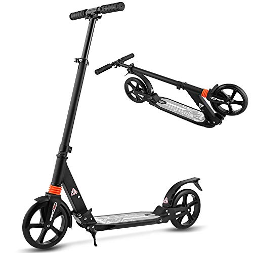 Aceshin Scooter for Adults,Teens,Kids, 200mm Big Wheels Kick Scooter Easy Folding Lightweight Height Adjustable Dual Suspension Shoulder Strap Rear Fender Brake,220lbs Weight Capacity