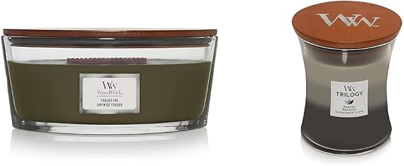 Woodwick Ellipse Scented Candle, Frasier Fir, 16oz | Up to 50 Hours Burn Time & Medium Hourglass Candle, Warm Woods - Premium Soy Blend Wax, Pluswick Innovation Wood Wick, Made in USA