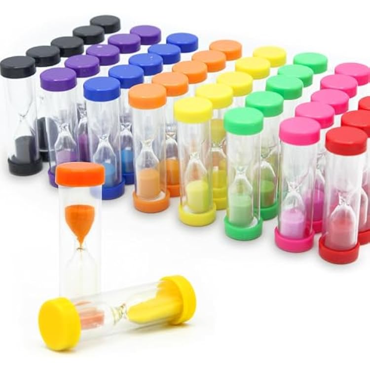 40PCS Small Colorful 1 Min Sand Timer Little One Minute Sandglass Hourglass Multicolor Visual Sand Watch Clock for Kids Birthday Party Favors Class Prizes
