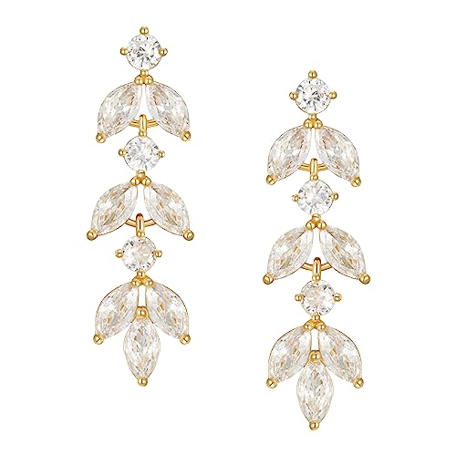 SWEETV Cubic Zirconia Wedding Earrings for Brides Bridesmaids, Elegant Marquise Bridal Dangling Earrings, Crystal Drop earrings for Women Jewelry Gifts