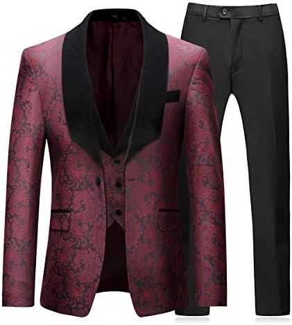 Boyland Mens 3 Piece Tuxedos Slim Fit Floral Vintage Groomsmen Wedding Suit Outfit Jacket