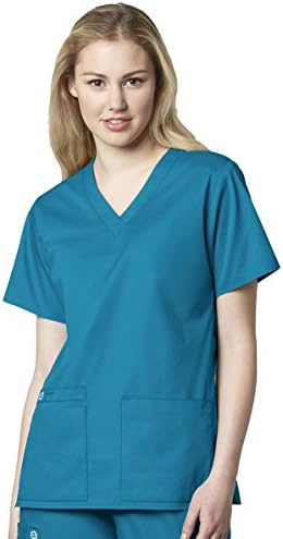 WonderWink womens Wonderwork Womens V-neck Top Size 2x-5x medical scrubs shirts, Teal, 4X-Large US