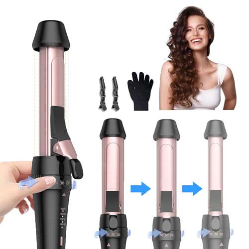 3 in 1 Curling Iron Curling Wand,No Need to Switch Head,A Twist to Switch 3 Size Travel 1 Inch Hair Curler,4 Adjustable Temp Double Voltage 1 14Inch Wand Curling Iron 1 12Inch Magic Hair Wand Curler