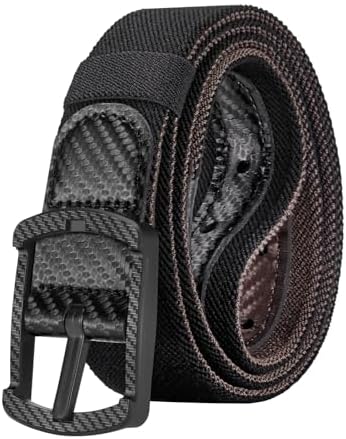 2-in-1 Reversible TSA Approved Hypoallergenic Non Metal Belt for Men Plastic Buckle Elastic Stretch Belt 1.38