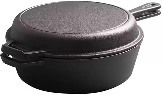 Cast Iron Dutch Oven Pot with Skillet Lid Set, Cast Iron Combo Cooker(3 Quart)