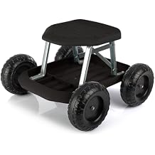 Gardening Stool - Rolling Garden Seat with Wheels and Storage Tool Tray - Garden Cart Scooter - Yard Tools by Pure Garden (Black)