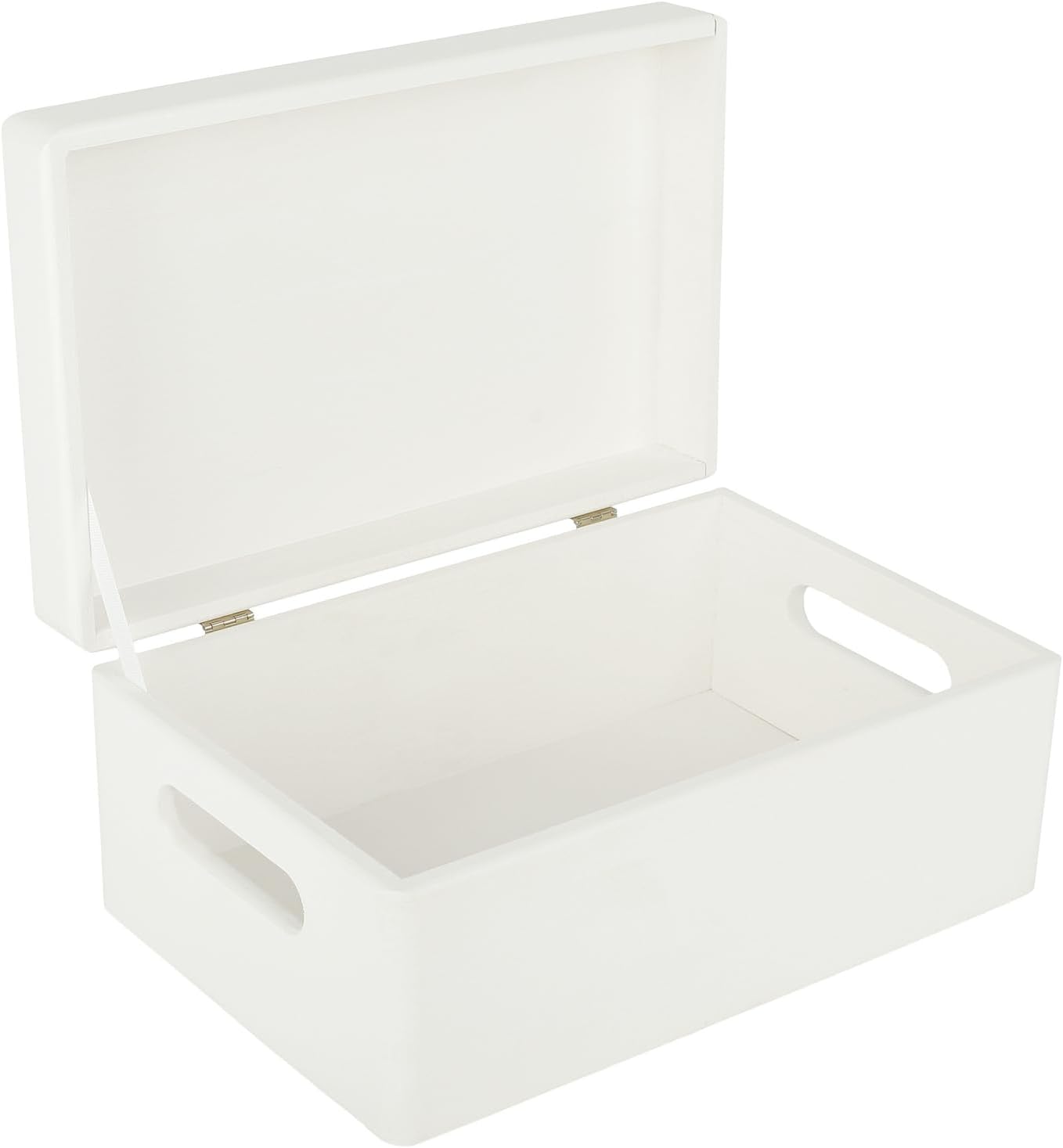 Creative Deco Large White Plain Wooden Storage Box | 30 x 20 x 14 cm -1 cm | Hinged Lid & Handles | Easter Gift Box Kitchen Storage | UNSANDED Wood Keepsake Memory Craft Chest