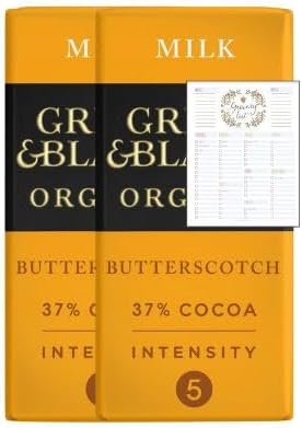 Milk Chocolate Bundle which Contains Green & Black's Butterscotch Milk Chocolate Bar 90g - Pack of 2 with Grocery List Card