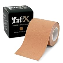 Tat2X Tattoo Cover Up Tape New Long Lasting Adhesive Sweat-Resistant, Water-Resistant, Hypoallergenic, Breathable, Latex-Free Easy Apply To Neck, Fingers, Hands Suntan 6ft x 2in Roll