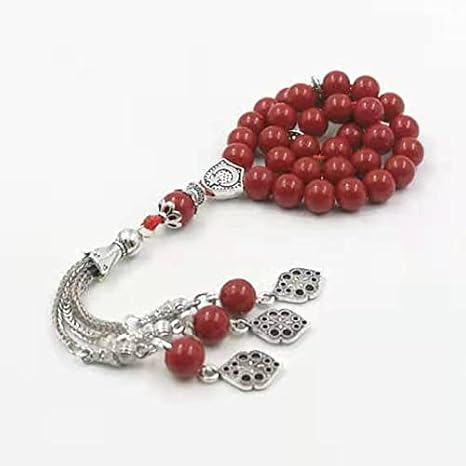Tasbih red Stone Muslim Women Prayer Bead Islamic Rosary Eid Gift misbaha Turkish Jewelry (8mm x 33 Beads)