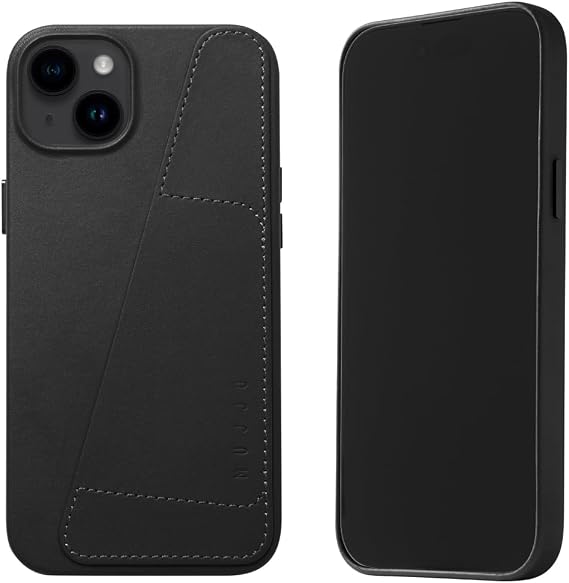 Mujjo Leather Wallet Phone Case - Fits iPhones 15 Plus and 14 Plus - Premium European Leather Case with Card Pocket - Enhanced Phone & Camera Protection - Crafted with Recycled Material - Slim Profile