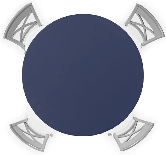 SEVENBABU Round Table Cover 55-60 Inch, Waterproof Reusable Table Cloth Round Fitted Vinyl Tablecloth with Elastic Edged for Parties Outdoors, Contemporary Modern Royal Blue