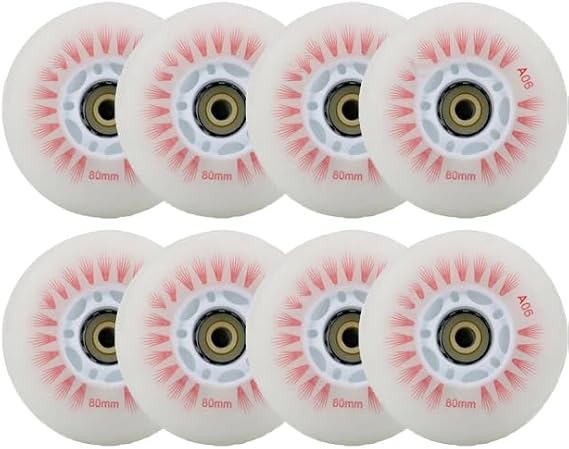 LED Light-Up Inline Skate Wheels, 8-Pack, 70-80mm, 90A Hardness, Night Safety Illumination (Red light wheel, 80mm)