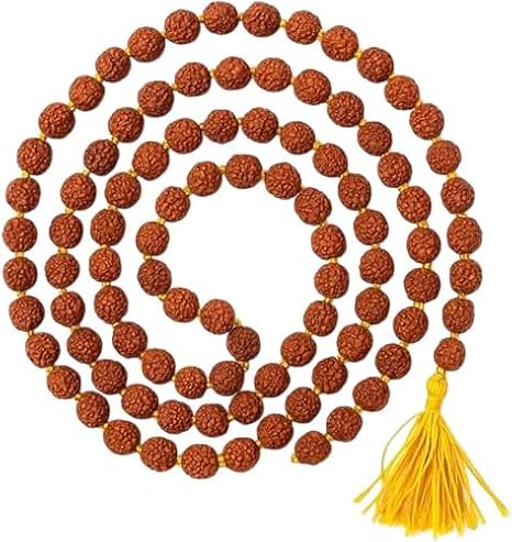 LAB Certified 8mm Rudraksha Japa Mala 108+1 Beads | Natural 5 Mukhi Panchmukhi Rudraksha Rosary | Meditation, Yoga, Pooja & Japa Mala | Spiritual Healing Prayer Beads Necklace for Men & Women