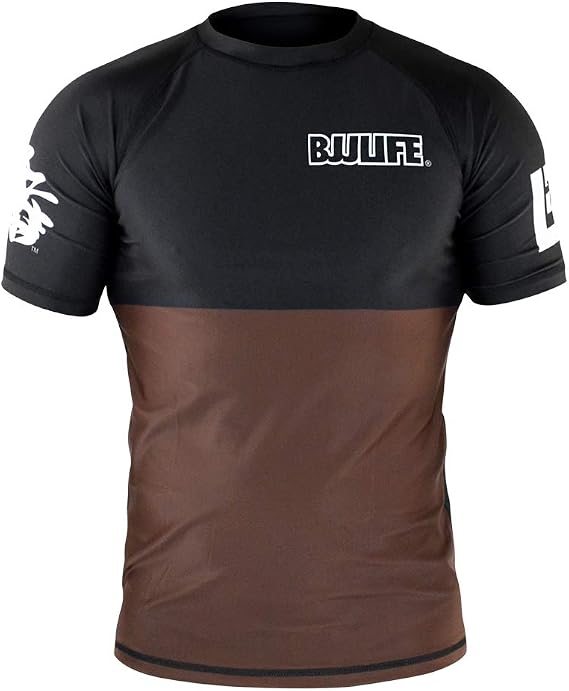 CompLite Ranked Rash Guard | Short Sleeve | No GI Brazilian Jiu Jitsu | MMA BJJ Wrestling Training Water Sports | Brown | XX-Large