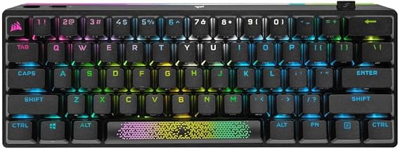 Corsair K70 PRO MINI Wireless RGB 60% Mechanical Gaming Keyboard (Fastest Sub-1ms Wireless, Swappable Cherry MX Speed Keyswitches, Aluminum Frame, PBT Double-Shot Keycaps) QWERTY, NA Layout - Black
