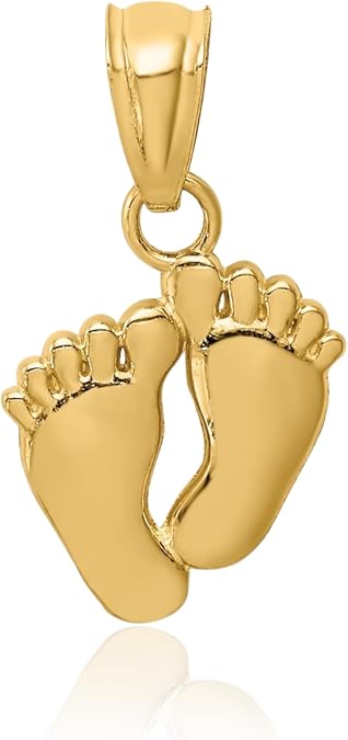 IceCarats 14K Solid Yellow Gold Small Feet Pendant Necklace 17mm 5/8 inch Polished For Her